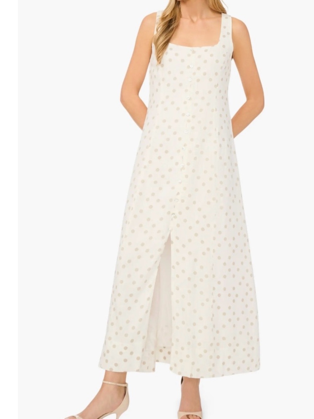 Halogen women’s Cream Polka Dot Square-Neck Maxi Dress